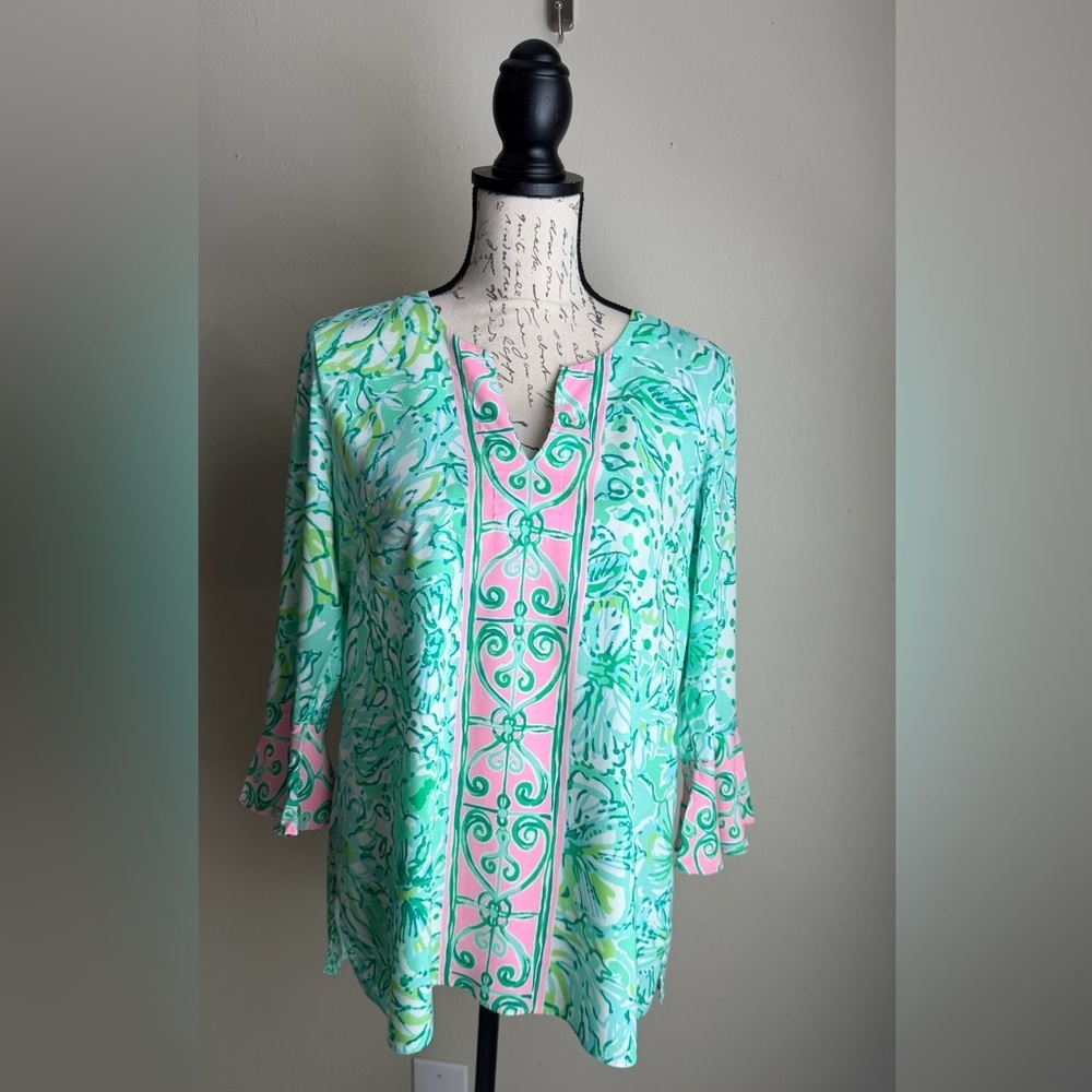 Lilly Pulitzer Mint & Pink Printed V-Neck Tunic
